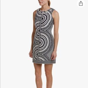 Taylor Dresses Women's Kalediscope Print Stretch Hopsak Beaded Neck Dress Size 8